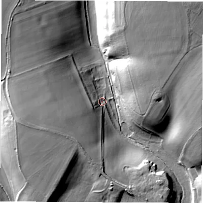 Shaded relief map of the ground around OX296QH, computed from Environment Agency LiDAR. The ground here sits at about 88 m above sea level and falls 38 m across the surrounding 800 m. Surface water reaching this point runs off ground lying to the west-south-west, 23.9 m higher.