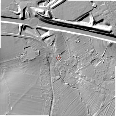 Shaded relief map of the ground around OX297NN, computed from Environment Agency LiDAR. The ground here sits at about 86 m above sea level and falls 22 m across the surrounding 800 m. Surface water reaching this point runs off ground lying to the north-west, 12.6 m higher.