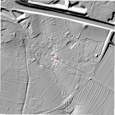 Shaded relief map of the ground around OX297NT, computed from Environment Agency LiDAR. The ground here sits at about 87 m above sea level and falls 21 m across the surrounding 800 m. Surface water reaching this point runs off ground lying to the north-east, 3.5 m higher.