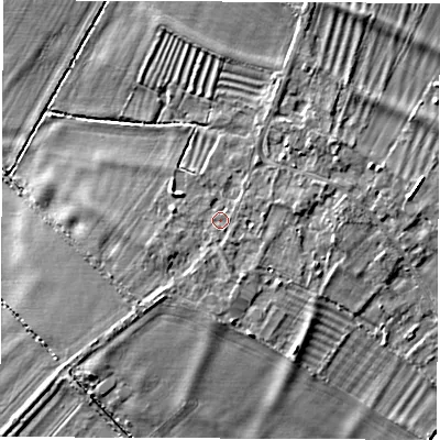 Shaded relief map of the ground around OX297QW, computed from Environment Agency LiDAR. The ground here sits at about 67 m above sea level and falls 6 m across the surrounding 800 m. Surface water reaching this point runs off ground lying to the south-west, 2.1 m higher.