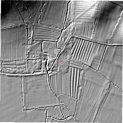 Shaded relief map of the ground around OX297QX, computed from Environment Agency LiDAR. The ground here sits at about 66 m above sea level and falls 19 m across the surrounding 800 m. Surface water reaching this point runs off ground lying to the north-west, 0.5 m higher.