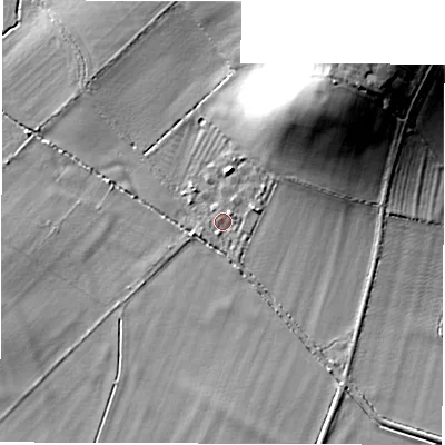 Shaded relief map of the ground around OX297QY, computed from Environment Agency LiDAR. The ground here sits at about 68 m above sea level and falls 23 m across the surrounding 800 m. Surface water reaching this point runs off ground lying to the north-east, 20.4 m higher.