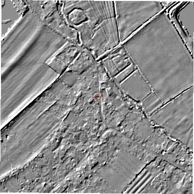 Shaded relief map of the ground around OX297SG, computed from Environment Agency LiDAR. The ground here sits at about 66 m above sea level and falls 4 m across the surrounding 800 m. Surface water reaching this point runs off ground lying to the north-north-east, 1.0 m higher.