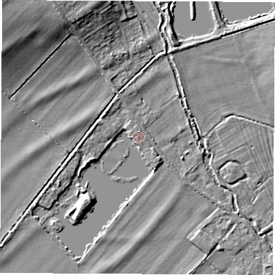 Shaded relief map of the ground around OX297SH, computed from Environment Agency LiDAR. The ground here sits at about 68 m above sea level and falls 10 m across the surrounding 800 m. Surface water reaching this point runs off ground lying to the south-west, 5.0 m higher.