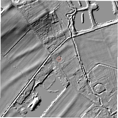 Shaded relief map of the ground around OX297SU, computed from Environment Agency LiDAR. The ground here sits at about 68 m above sea level and falls 10 m across the surrounding 800 m. Surface water reaching this point runs off ground lying to the north-west, 1.8 m higher.