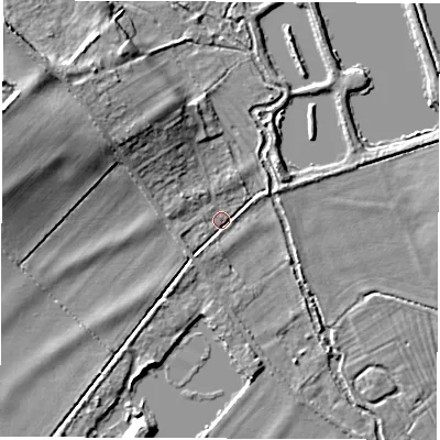 Shaded relief map of the ground around OX297SY, computed from Environment Agency LiDAR. The ground here sits at about 68 m above sea level and falls 11 m across the surrounding 800 m. Surface water reaching this point runs off ground lying to the north-west, 7.0 m higher.