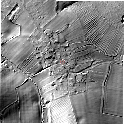 Shaded relief map of the ground around OX298AB, computed from Environment Agency LiDAR. The ground here sits at about 93 m above sea level and falls 25 m across the surrounding 800 m. Surface water reaching this point runs off ground lying to the north-west, 4.8 m higher.