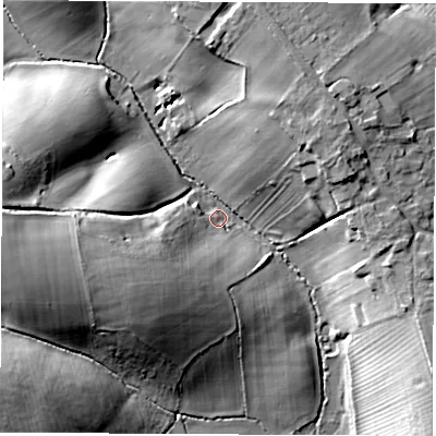 Shaded relief map of the ground around OX298AF, computed from Environment Agency LiDAR. The ground here sits at about 81 m above sea level and falls 26 m across the surrounding 800 m. Surface water reaching this point runs off ground lying to the west, 23.2 m higher.