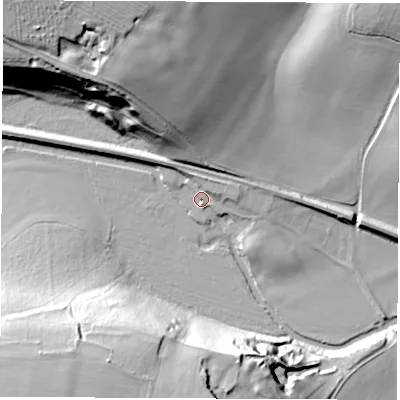 Shaded relief map of the ground around OX298ET, computed from Environment Agency LiDAR. The ground here sits at about 73 m above sea level and falls 36 m across the surrounding 800 m. Surface water reaching this point runs off ground lying to the north-east, 4.9 m higher.