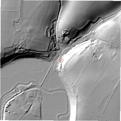 Shaded relief map of the ground around OX299TQ, computed from Environment Agency LiDAR. The ground here sits at about 87 m above sea level and falls 27 m across the surrounding 800 m. Surface water reaching this point runs off ground lying to the north-west, 26.2 m higher.