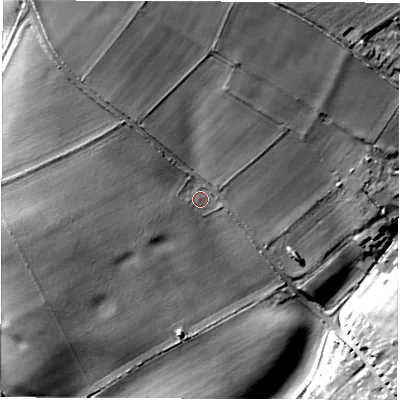 Shaded relief map of the ground around OX299XR, computed from Environment Agency LiDAR. The ground here sits at about 112 m above sea level and falls 27 m across the surrounding 800 m. Surface water reaching this point runs off ground lying to the north-north-west, 13.6 m higher.