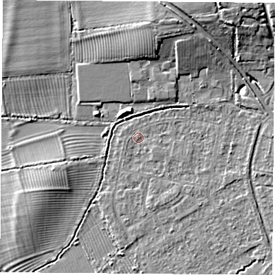 Shaded relief map of the ground around OX30SJ, computed from Environment Agency LiDAR. The ground here sits at about 58 m above sea level and falls 10 m across the surrounding 800 m. Surface water reaching this point runs off ground lying to the north-east, 1.0 m higher.