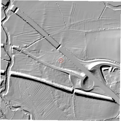 Shaded relief map of the ground around OX331JL, computed from Environment Agency LiDAR. The ground here sits at about 58 m above sea level and falls 13 m across the surrounding 800 m. Surface water reaching this point runs off ground lying to the east-south-east, 1.1 m higher.