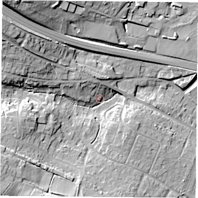 Shaded relief map of the ground around OX331YD, computed from Environment Agency LiDAR. The ground here sits at about 69 m above sea level and falls 31 m across the surrounding 800 m. Surface water reaching this point runs off ground lying to the south-west, 23.2 m higher.