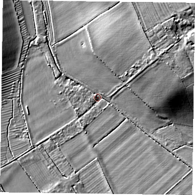 Shaded relief map of the ground around OX394LD, computed from Environment Agency LiDAR. The ground here sits at about 86 m above sea level and falls 16 m across the surrounding 800 m. Surface water reaching this point runs off ground lying to the east-north-east, 11.8 m higher.