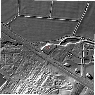 Shaded relief map of the ground around OX39FW, computed from Environment Agency LiDAR. The ground here sits at about 65 m above sea level and falls 22 m across the surrounding 800 m. Surface water reaching this point runs off ground lying to the south-west, 1.5 m higher.