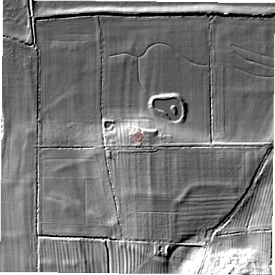 Shaded relief map of the ground around OX39TD, computed from Environment Agency LiDAR. The ground here sits at about 66 m above sea level and falls 23 m across the surrounding 800 m. Surface water reaching this point runs off ground lying to the south-south-east, 2.0 m higher.