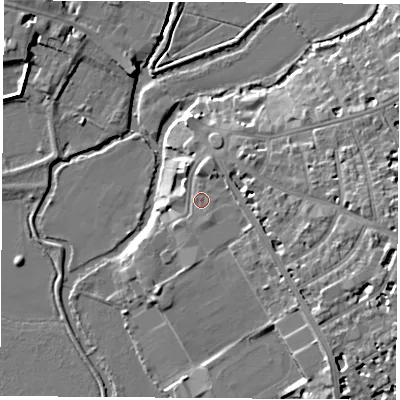 Shaded relief map of the ground around OX41DZ, computed from Environment Agency LiDAR. The ground here sits at about 60 m above sea level and falls 11 m across the surrounding 800 m. Surface water reaching this point runs off ground lying to the north, 2.0 m higher.