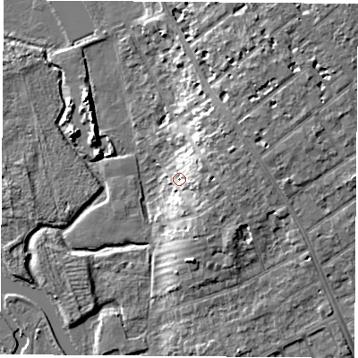 Shaded relief map of the ground around OX41ST, computed from Environment Agency LiDAR. The ground here sits at about 59 m above sea level and falls 12 m across the surrounding 800 m. Surface water reaching this point runs off ground lying to the east-south-east, 6.8 m higher.