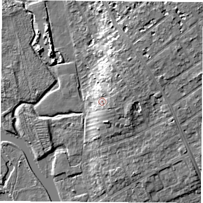 Shaded relief map of the ground around OX41SU, computed from Environment Agency LiDAR. The ground here sits at about 61 m above sea level and falls 11 m across the surrounding 800 m. Surface water reaching this point runs off ground lying to the east-north-east, 5.0 m higher.