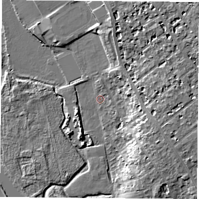 Shaded relief map of the ground around OX41TL, computed from Environment Agency LiDAR. The ground here sits at about 56 m above sea level and falls 12 m across the surrounding 800 m. Surface water reaching this point runs off ground lying to the north-east, 11.0 m higher.