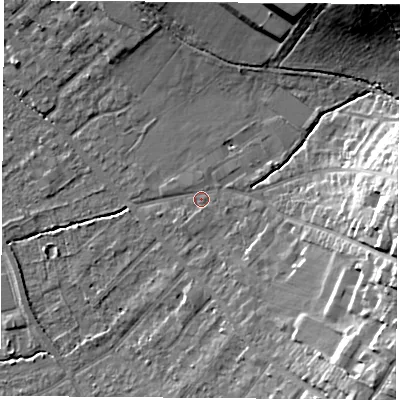 Shaded relief map of the ground around OX42HH, computed from Environment Agency LiDAR. The ground here sits at about 62 m above sea level and falls 20 m across the surrounding 800 m. Surface water reaching this point runs off ground lying to the east-south-east, 16.7 m higher.