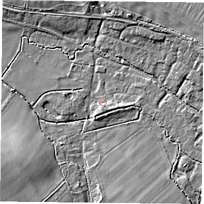 Shaded relief map of the ground around OX447SN, computed from Environment Agency LiDAR. The ground here sits at about 65 m above sea level and falls 11 m across the surrounding 800 m. Surface water reaching this point runs off ground lying to the south-east, 2.4 m higher.