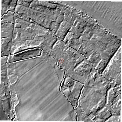 Shaded relief map of the ground around OX447SZ, computed from Environment Agency LiDAR. The ground here sits at about 66 m above sea level and falls 11 m across the surrounding 800 m. Surface water reaching this point runs off ground lying to the south-west, 0.8 m higher.