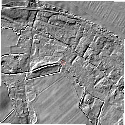 Shaded relief map of the ground around OX447TQ, computed from Environment Agency LiDAR. The ground here sits at about 66 m above sea level and falls 11 m across the surrounding 800 m. Surface water reaching this point runs off ground lying to the west-south-west, 1.0 m higher.
