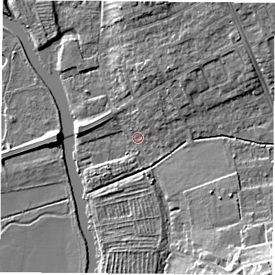 Shaded relief map of the ground around OX44BL, computed from Environment Agency LiDAR. The ground here sits at about 56 m above sea level and falls 15 m across the surrounding 800 m. Surface water reaching this point runs off ground lying to the south-east, 4.4 m higher.