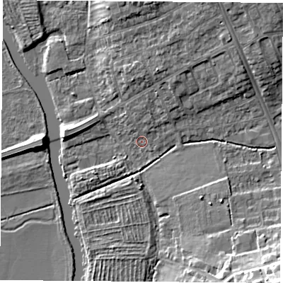 Shaded relief map of the ground around OX44BS, computed from Environment Agency LiDAR. The ground here sits at about 56 m above sea level and falls 17 m across the surrounding 800 m. Surface water reaching this point runs off ground lying to the south-east, 16.3 m higher.