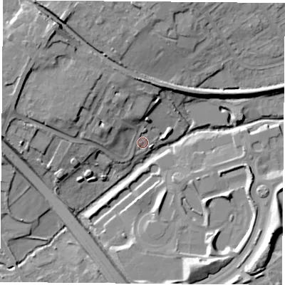 Shaded relief map of the ground around OX44RU, computed from Environment Agency LiDAR. The ground here sits at about 59 m above sea level and falls 19 m across the surrounding 800 m. Surface water reaching this point runs off ground lying to the north-north-west, 8.2 m higher.