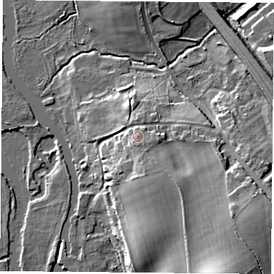 Shaded relief map of the ground around OX44XZ, computed from Environment Agency LiDAR. The ground here sits at about 64 m above sea level and falls 21 m across the surrounding 800 m. Surface water reaching this point runs off ground lying to the south-east, 2.8 m higher.