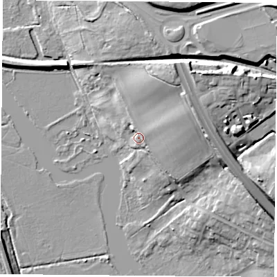 Shaded relief map of the ground around OX44YH, computed from Environment Agency LiDAR. The ground here sits at about 62 m above sea level and falls 26 m across the surrounding 800 m. Surface water reaching this point runs off ground lying to the east-north-east, 3.2 m higher.