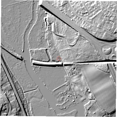 Shaded relief map of the ground around OX44YJ, computed from Environment Agency LiDAR. The ground here sits at about 55 m above sea level and falls 31 m across the surrounding 800 m. Surface water reaching this point runs off ground lying to the east-north-east, 16.5 m higher.