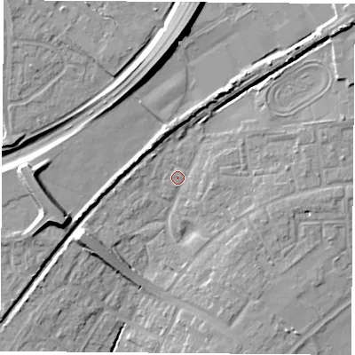 Shaded relief map of the ground around OX46AN, computed from Environment Agency LiDAR. The ground here sits at about 64 m above sea level and falls 16 m across the surrounding 800 m. Surface water reaching this point runs off ground lying to the north-east, 8.1 m higher.
