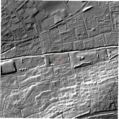Shaded relief map of the ground around OX47EX, computed from Environment Agency LiDAR. The ground here sits at about 62 m above sea level and falls 17 m across the surrounding 800 m. Surface water reaching this point runs off ground lying to the east-south-east, 0.6 m higher.