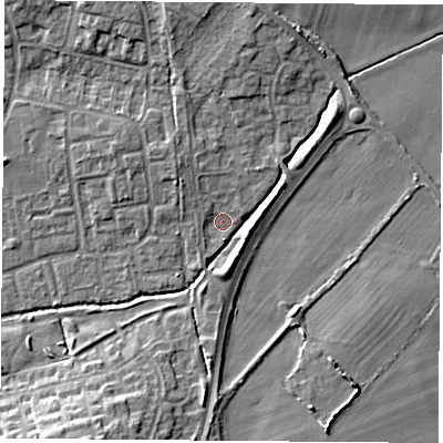 Shaded relief map of the ground around OX47US, computed from Environment Agency LiDAR. The ground here sits at about 63 m above sea level and falls 9 m across the surrounding 800 m. Surface water reaching this point runs off ground lying to the north-north-east, 5.6 m higher.