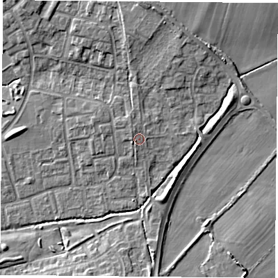 Shaded relief map of the ground around OX47UZ, computed from Environment Agency LiDAR. The ground here sits at about 65 m above sea level and falls 7 m across the surrounding 800 m. Surface water reaching this point runs off ground lying to the north-west, 0.9 m higher.