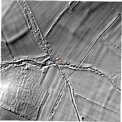 Shaded relief map of the ground around OX495AR, computed from Environment Agency LiDAR. The ground here sits at about 91 m above sea level and falls 9 m across the surrounding 800 m. Surface water reaching this point runs off ground lying to the east-south-east, 5.4 m higher.