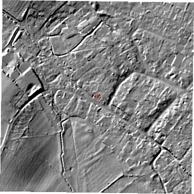 Shaded relief map of the ground around OX495JL, computed from Environment Agency LiDAR. The ground here sits at about 102 m above sea level and falls 13 m across the surrounding 800 m. Surface water reaching this point runs off ground lying to the east, 8.3 m higher.