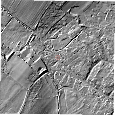 Shaded relief map of the ground around OX495JW, computed from Environment Agency LiDAR. The ground here sits at about 99 m above sea level and falls 13 m across the surrounding 800 m. Surface water reaching this point runs off ground lying to the south-west, 9.2 m higher.