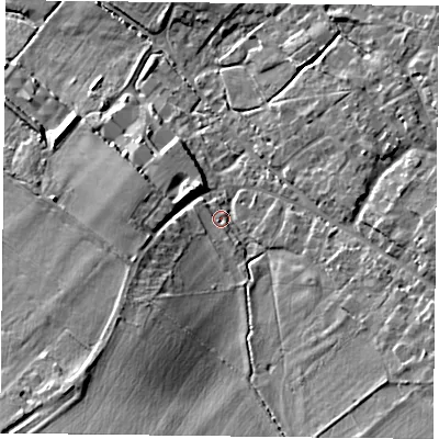 Shaded relief map of the ground around OX495JX, computed from Environment Agency LiDAR. The ground here sits at about 101 m above sea level and falls 16 m across the surrounding 800 m. Surface water reaching this point runs off ground lying to the south-west, 10.0 m higher.