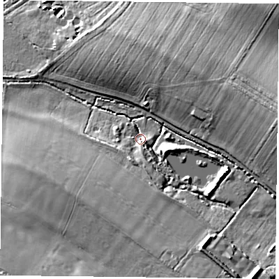 Shaded relief map of the ground around OX495NA, computed from Environment Agency LiDAR. The ground here sits at about 92 m above sea level and falls 16 m across the surrounding 800 m. Surface water reaching this point runs off ground lying to the south-east, 13.5 m higher.
