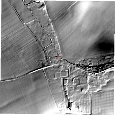 Shaded relief map of the ground around OX495NH, computed from Environment Agency LiDAR. The ground here sits at about 81 m above sea level and falls 27 m across the surrounding 800 m. Surface water reaching this point runs off ground lying to the east-north-east, 24.7 m higher.