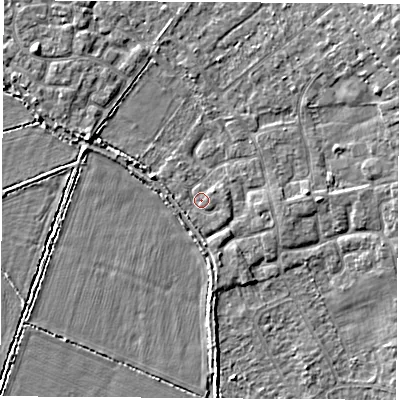 Shaded relief map of the ground around OX51HJ, computed from Environment Agency LiDAR. The ground here sits at about 61 m above sea level and falls 4 m across the surrounding 800 m. Surface water reaching this point runs off ground lying to the south-south-west, 1.1 m higher.