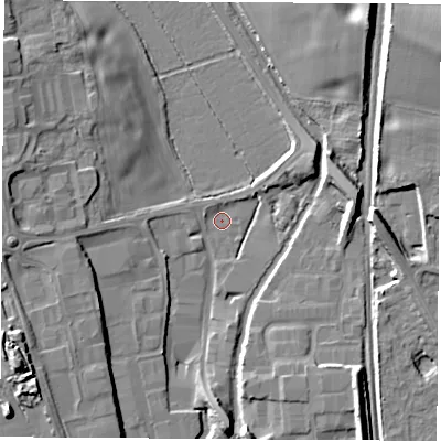Shaded relief map of the ground around OX51HT, computed from Environment Agency LiDAR. The ground here sits at about 63 m above sea level and falls 13 m across the surrounding 800 m. Surface water reaching this point runs off ground lying to the south-west, 10.1 m higher.