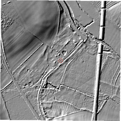 Shaded relief map of the ground around OX51LD, computed from Environment Agency LiDAR. The ground here sits at about 64 m above sea level and falls 15 m across the surrounding 800 m. Surface water reaching this point runs off ground lying to the north-north-west, 2.8 m higher.