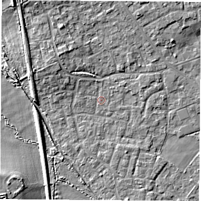 Shaded relief map of the ground around OX51SN, computed from Environment Agency LiDAR. The ground here sits at about 62 m above sea level and falls 9 m across the surrounding 800 m. Surface water reaching this point runs off ground lying to the north-west, 4.2 m higher.