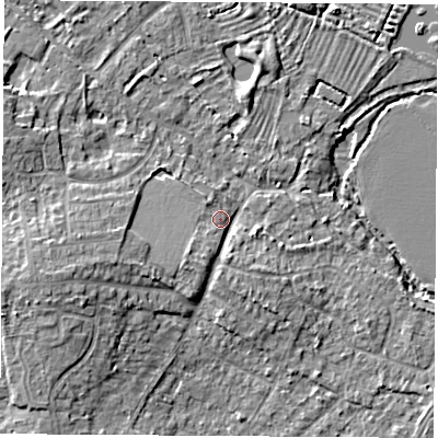 Shaded relief map of the ground around OX52HX, computed from Environment Agency LiDAR. The ground here sits at about 62 m above sea level and falls 8 m across the surrounding 800 m. Surface water reaching this point runs off ground lying to the south-south-west, 3.0 m higher.